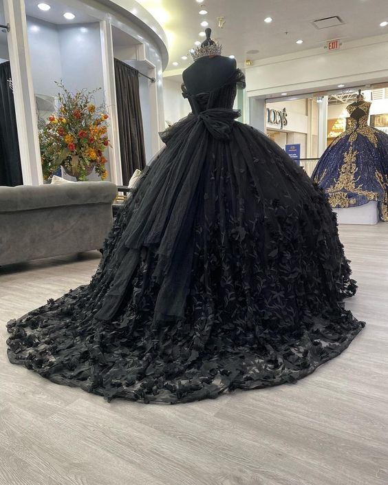 Black Quinceañera Dress,Black Ball Gown,Sweet 16 Dress Y1447