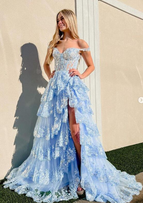 Sparkly Prom Dress with Slit Skirt, Wedding Dress, Graduation School Party Gown Y1812
