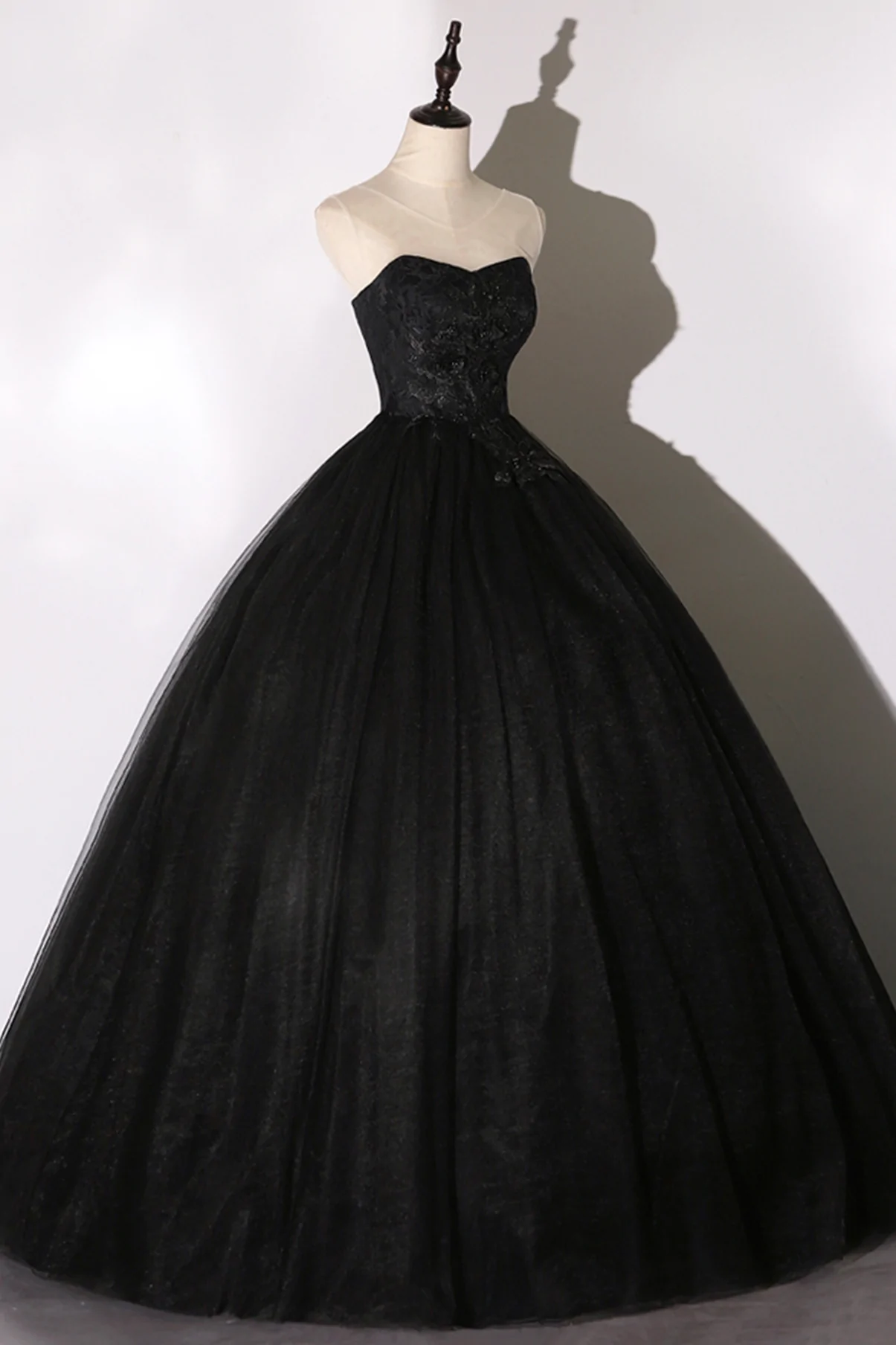 Black lace long ball gown dress A line formal dress Y1295