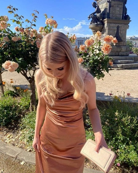 Sexy Bodycon Spaghetti Straps Blush Satin Slit Prom Dresses Y876