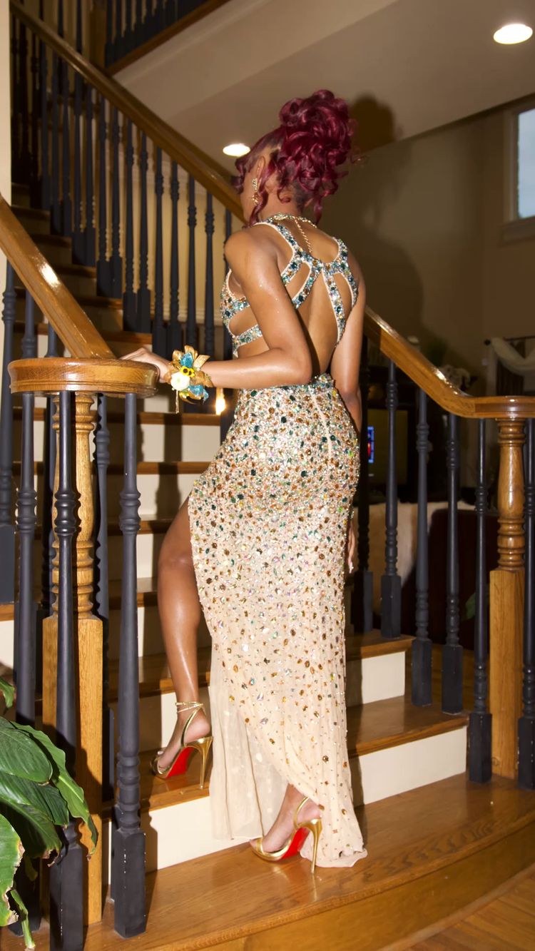 Luxurious Crystal Mermaid Evening Dress Side Slit Sexy Evening Gown Y547