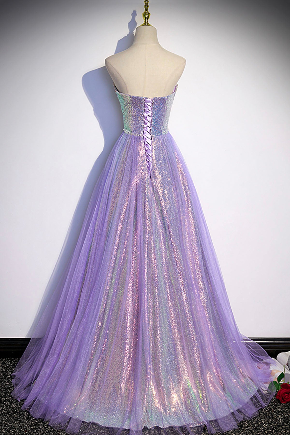 Purple tulle sequins long prom dress evening dress s84