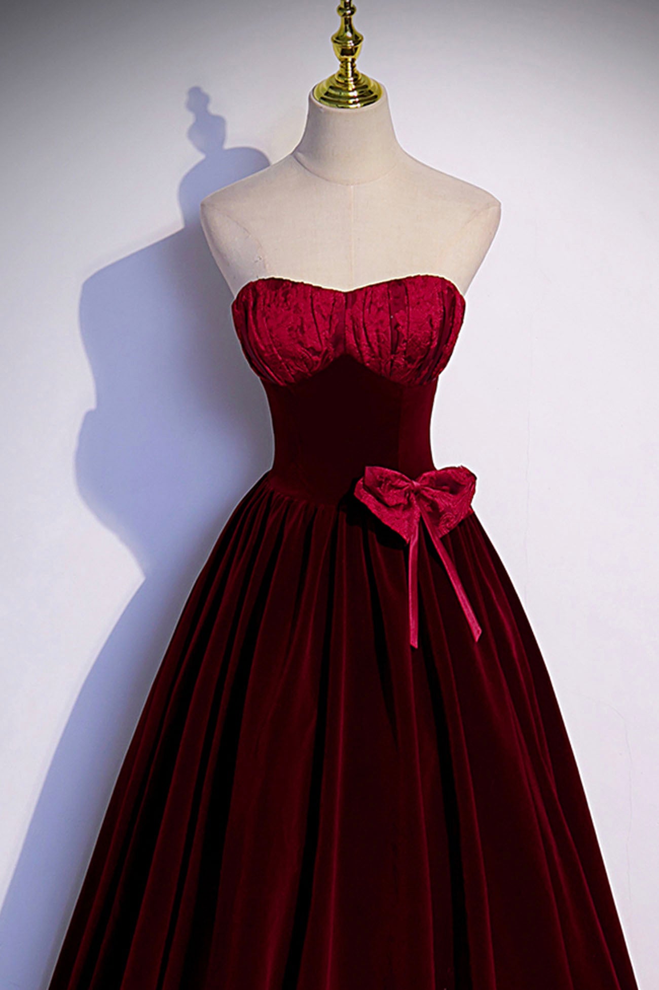 Burgundy velvet long prom dress A-line evening gown s86