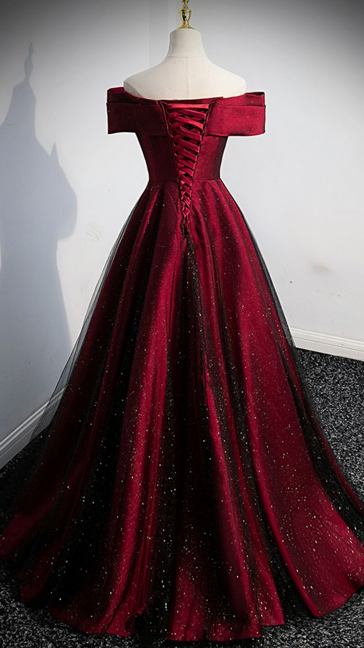 Burgundy satin long A line prom dress evening dress Y767