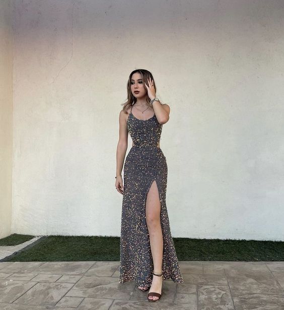 Stunning Mermaid Sequins Long Prom Dresses With Slit Y1462