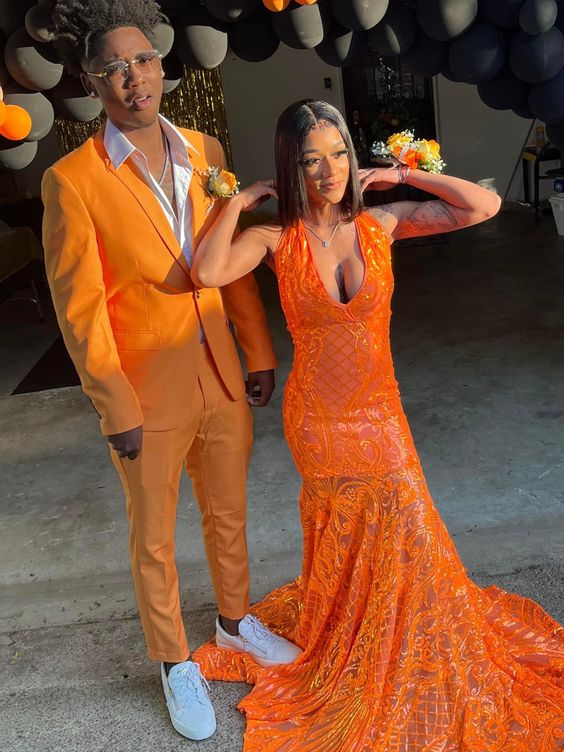 Sexy Orange Sequins Long Prom Dress For Black Girls,New Arrival Prom Dress Y1437