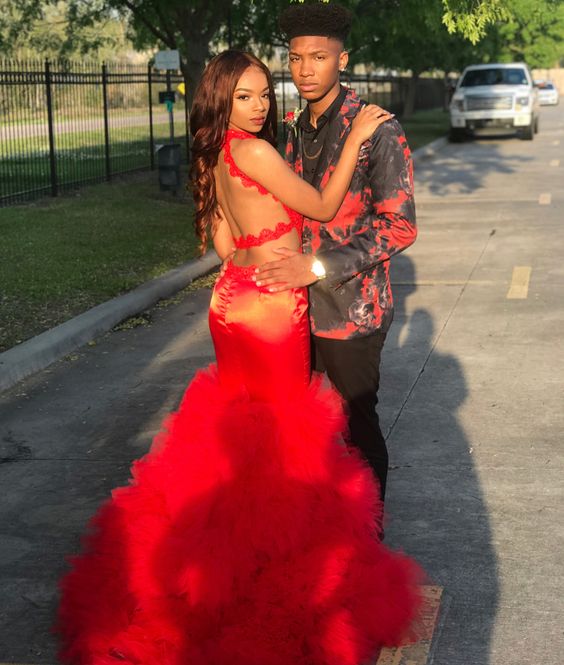 Red Backless Mermaid Long Prom Dress Sexy Evening Gown Y665