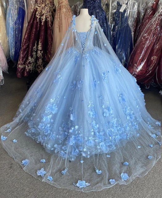 Blue flowers tulle ball gown , chic prom dress S26907