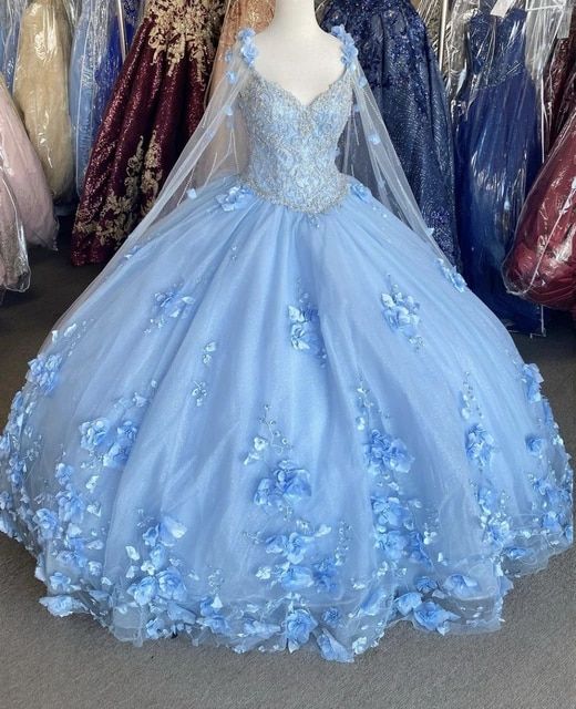 Blue flowers tulle ball gown , chic prom dress S26907
