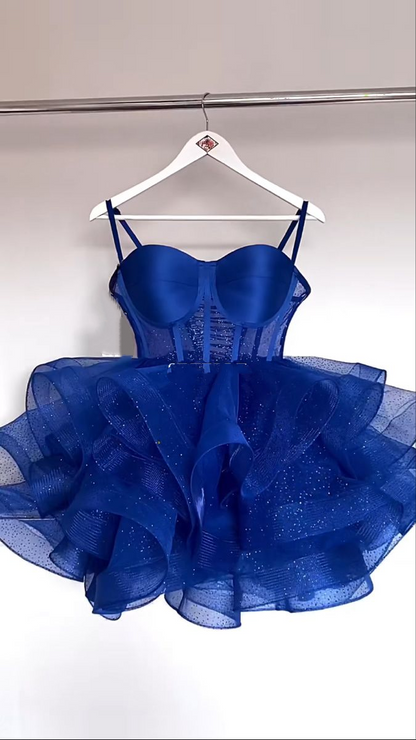 Shiny Spaghetti Straps Green Tulle Sequin A Line Short Homecoming Dress Mini Prom Dress SP2982
