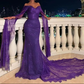 Elegant Off The Shoulder Purple Lace Mermaid Prom Dress Long Evening Dress Y7696