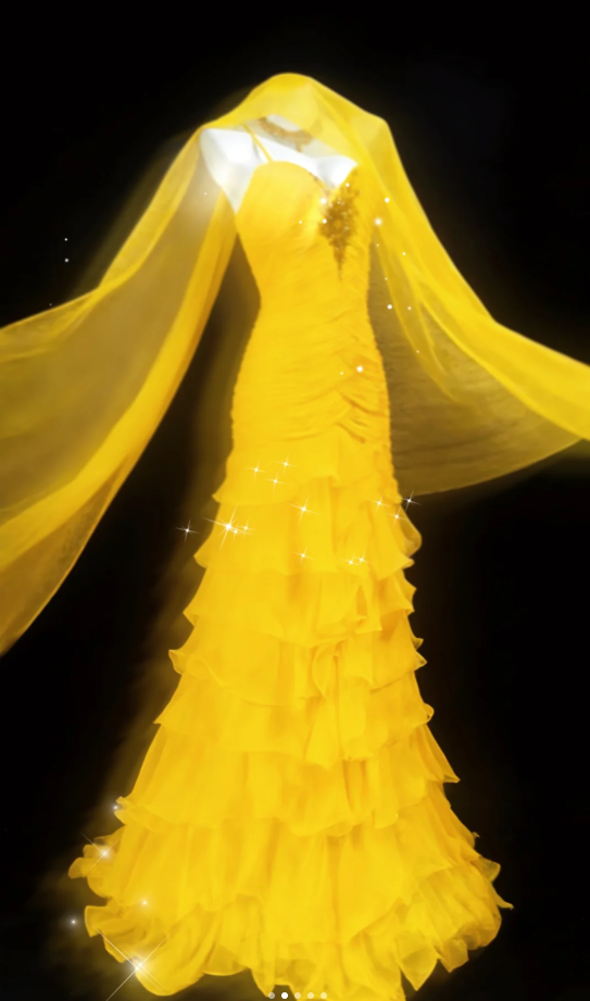 Pretty Spaghetti Straps Yellow Chiffon Ruffle Layered Mermaid Evening Dress Long Party Gown SP1576