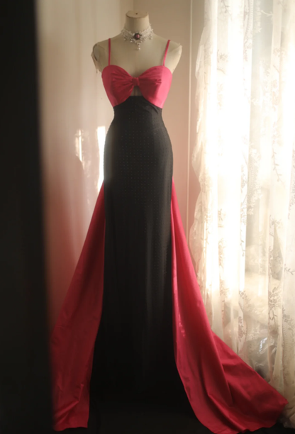 Chic Spaghetti Straps Satin Beaded Mermaid Long Birthday Prom Dress Evening Gown SP1250