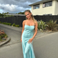 Simple Spaghetti Straps Prom Dress With Split,Trendy Evening Gown Y6365