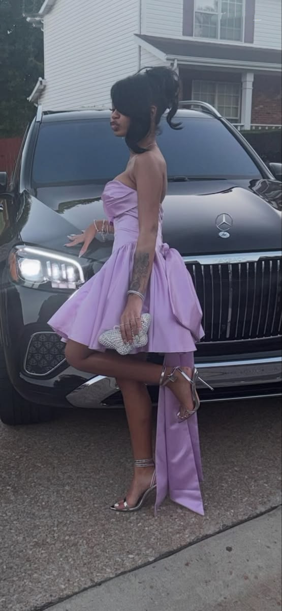 Sweet Purple Satin Short 8th Grade Homecoming Dress,Strapless A Line Mini Birthday Dress With Bow SP2497