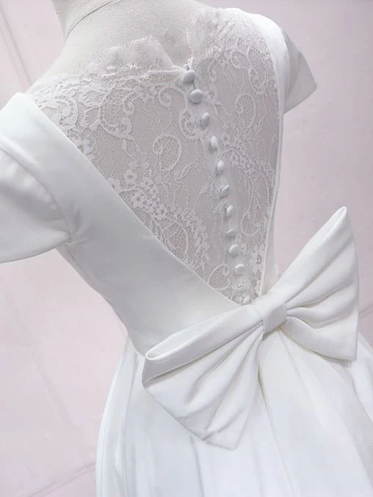 White Satin Short Homecoming Dress Lace Back s45