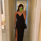 Elegant Black Sheath Evening Dress With Split,Black Evening Gown Y6135