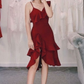 Burgundy A-line Ruffle Party Dress,Short Homecoming Dress Y5350