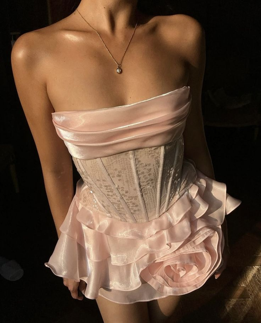 Sweet Pink Strapless A Line Short 6th Grade Homecoming Dress,Mini 15th Birthday Outfits SP3043