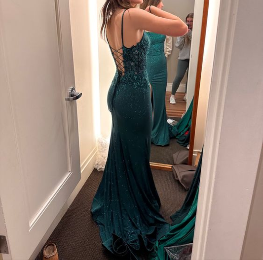 Green Mermaid Long Prom Dress Lace-up Back Y7357