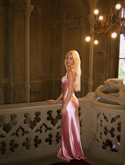 Classy Pink Sweetheart Neck Satin Lace Mermaid Party Dress Formal Bridesmaid Dress SP999