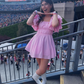 Pink A-line Homecoming Dress With Puff Sleeves,Pink Party Dress ,Y2486