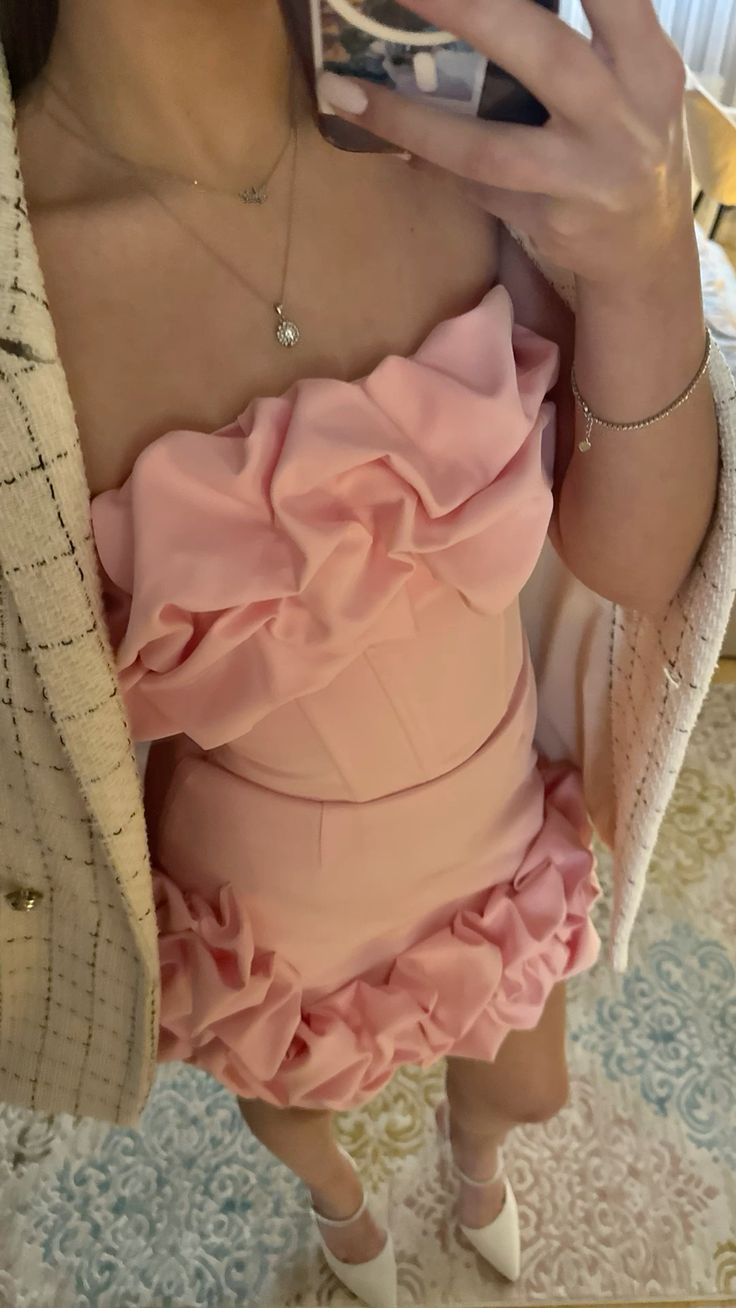 Chic Pink Strapless Satin Ruched Short Graduation Homecoming Dress,Mini 15th Birthday Outfits SP3360