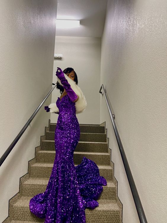 Sparkly Purple Sequins Mermaid Evening Dress,Glam Dress Y5834