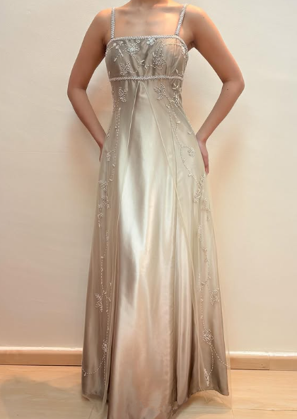 Fashion Spaghetti Straps Satin Tulle Beaded Prom Dress,A Line Party Evening Gown Y8139