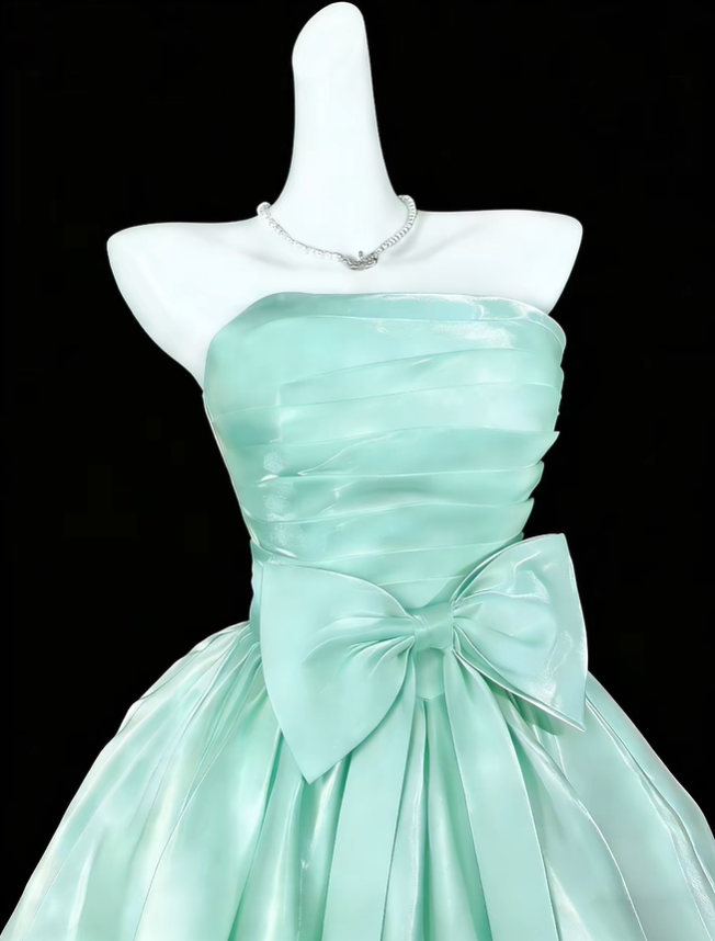 Elegant Mint Green Strapless Tulle Pleated A Line Short Homecoming Dress Birthday Dress SP3545