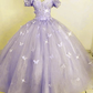 Lavender Butterfly Quince Dress Ball Gown Off-the-shoulder Y6594