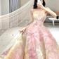 Dream Princess Floral Ball Gown, Strapless A-line Evening Prom Dress,Wedding Dress Y8289
