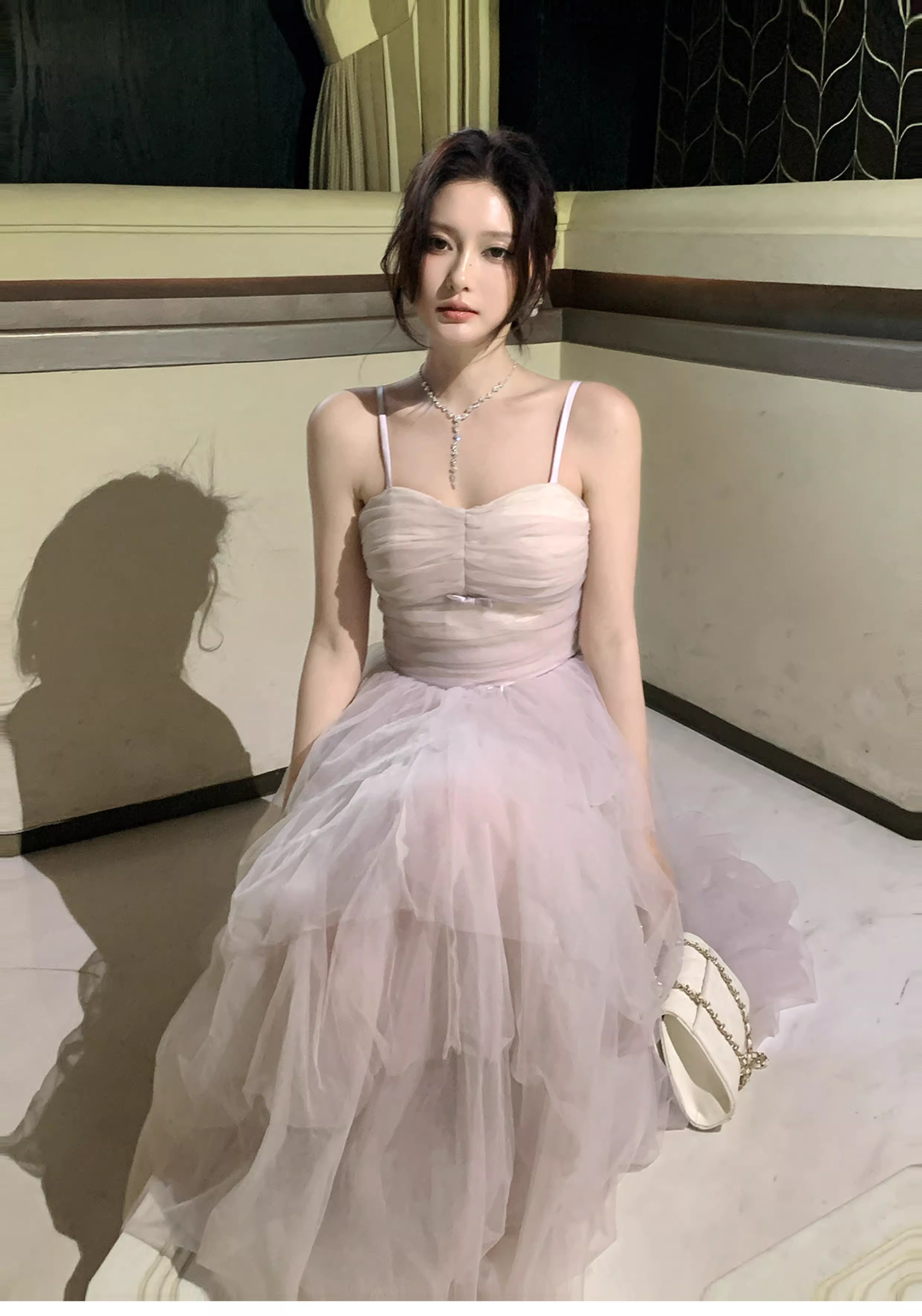 Pretty Light Lavender Spaghetti Straps Tulle Layered A Line Long Birthday Prom Dress Party Dress SP1495