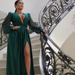 Sexy V-Neck Long Sleeve Prom Dress Green Split Long Evening Gowns Y5050