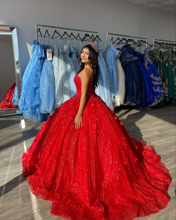 Elegant Red Ball Gown Quinceanera prom Dress For Sweet 16  Y2059