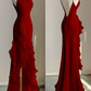Simple Mermaid Beach Evening Dress with Ruffles,Spaghetti Straps Backless Prom Gown Y5651