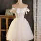Cute White Tulle Sweetheart Beaded Homecoming Dress, White Short Graduation Dresses Y1966
