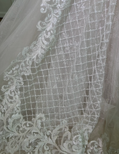 Beautiful White Off The Shoulder Tulle Lace Beaded Mermaid Long Wedding Dress SP1462