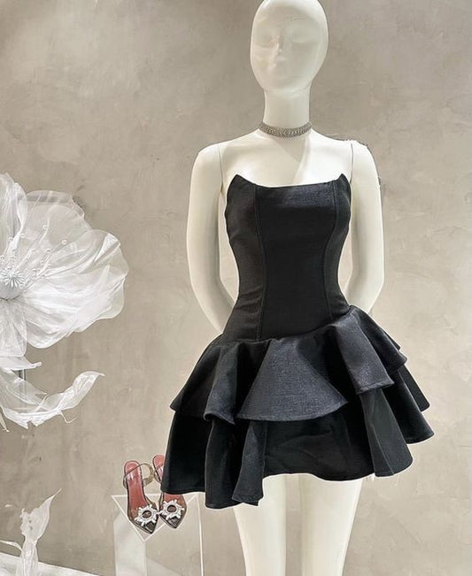 Strapless Black Short Homecoming Dress,Black Party Dress Y2025
