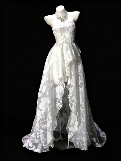 Classy White Off The Lace Floral Long Prom Dress Party Gown SP3193