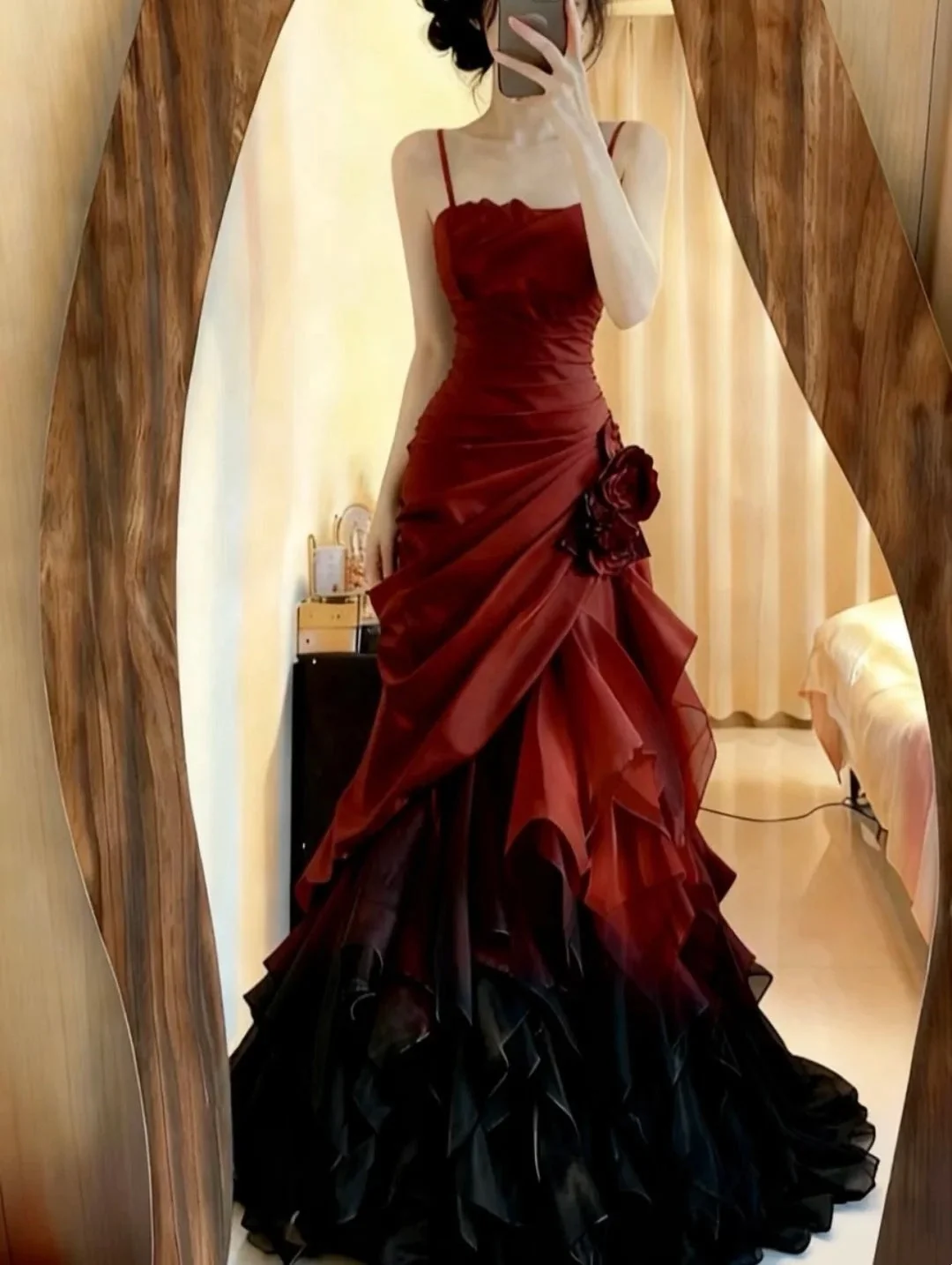 Charming Spaghetti Straps Satin Ruffles Pleated Ombre Mermaid Long Birthday Party Dress Prom Gown SP3867