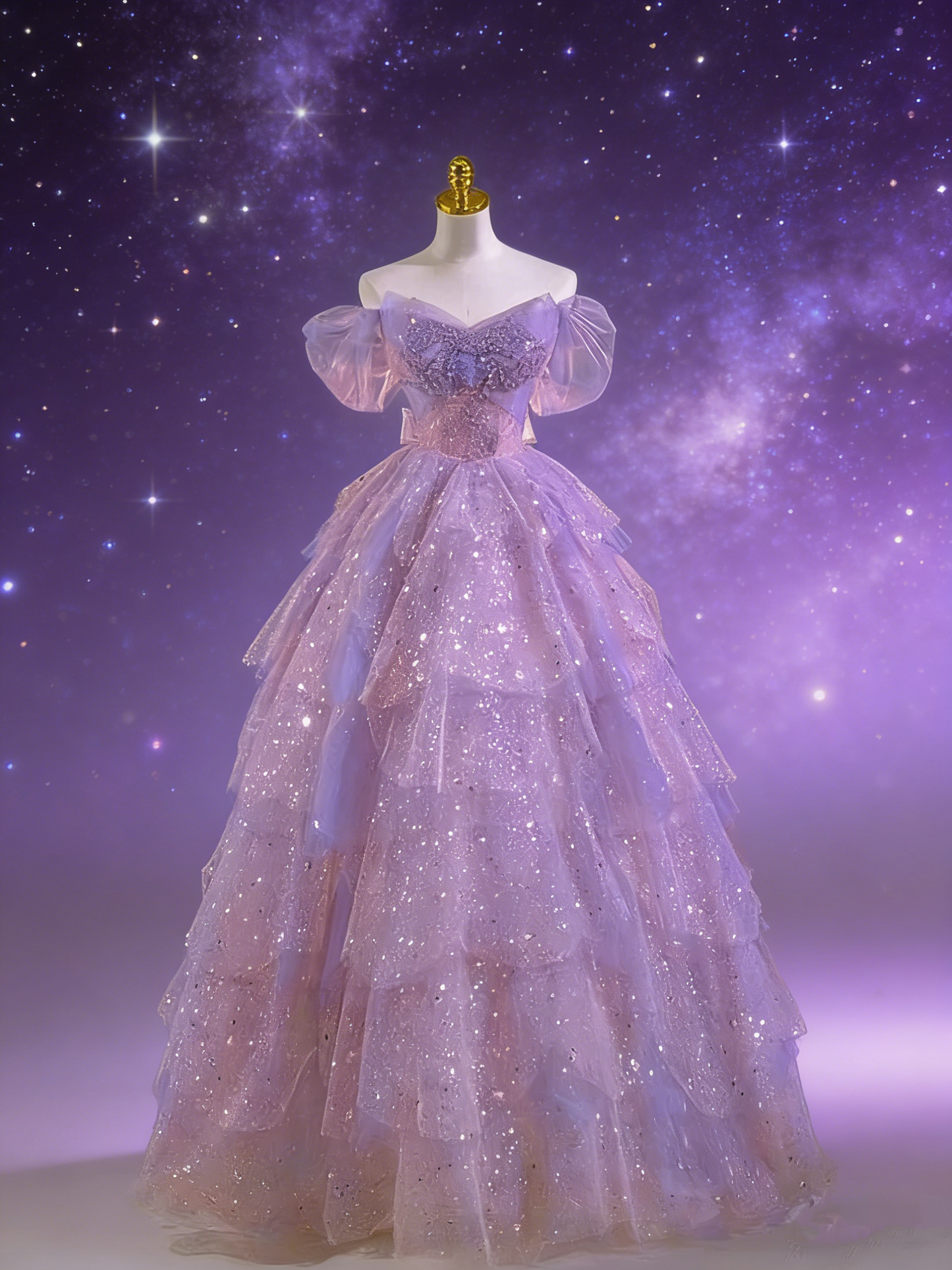 Glamorous Purple A-line Multi-layered Tulle Prom Dress,18th Birthday Dress Y5867