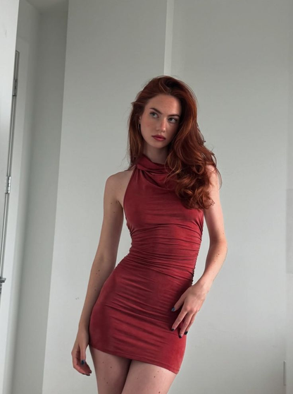 Elegant  Burgundy Halter Sleeveless Sheath Short 8th Grade Homecoming Dress Cocktail Dress Y9926