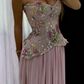 Pretty Strapless Embroidered Floral Sequin Chiffon Mermaid Long Party Dress Pink 20th Birthday Outfits SP1831