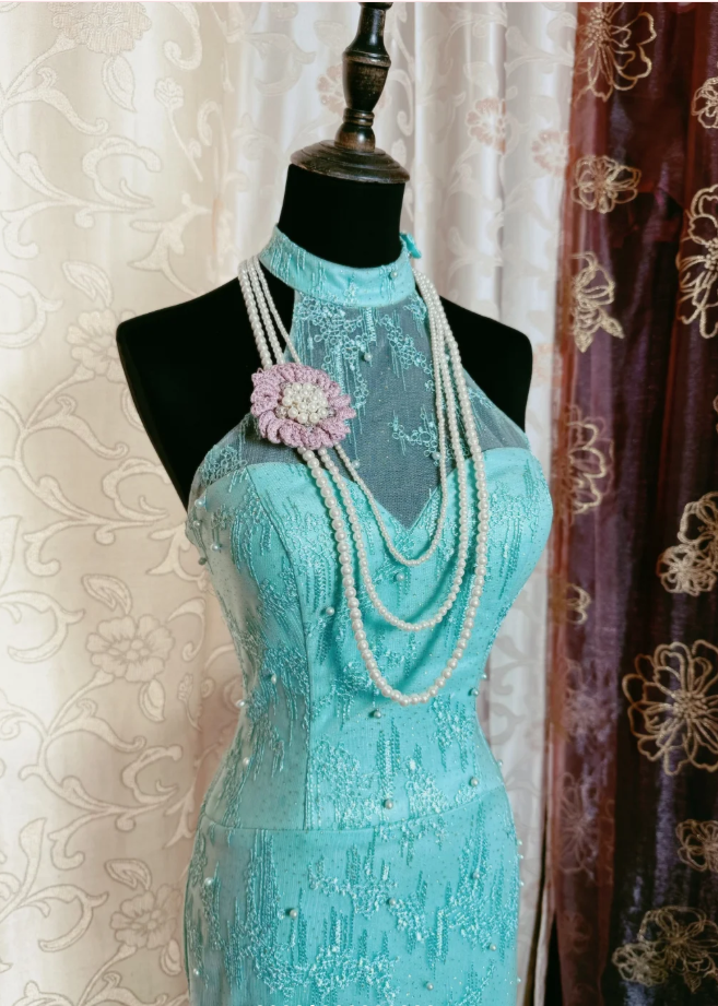 Glamorous Sleeveless Mint Green Lace Beaded Mermaid Long Prom Dress Formal Birthday Evening Gown SP1893