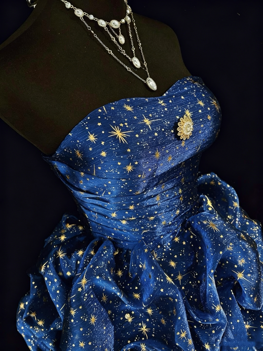 Gorgeous Strapless Navy Blue Pleated A Line Short Graduation Homecoming Dress Short Prom Gown SP2930
