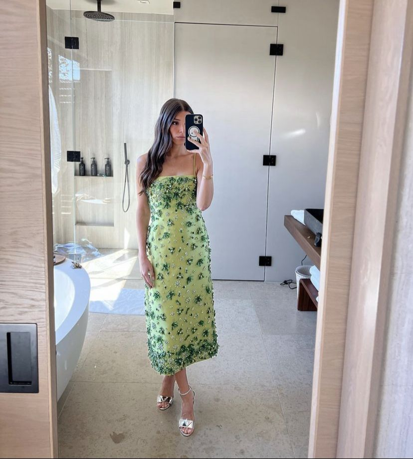 Gorgeous Mint Green Spaghetti Straps Satin Beaded Long Evening Dress Prom Gown SP837