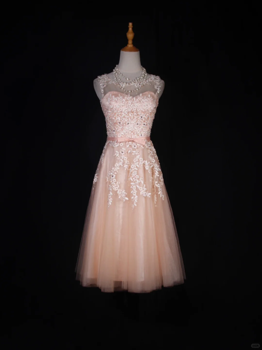 Elegant Pink Tulle Lace Appliques A Line Short Graduation Homecoming Dress Mini Birthday Dress SP2827