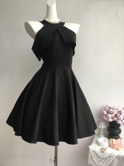 Black Halter Sleeveless Elegant A Line Satin Homecoming Dress Formal Birthday Outfits Y9633