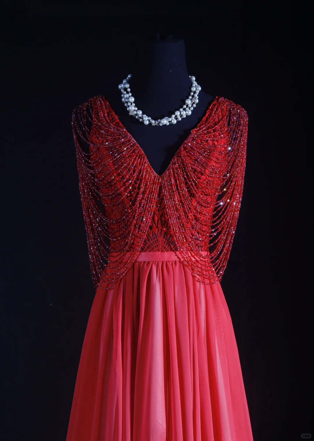 Luxurious Sleeveless Red V Neck Chiffon Beaded Tassel Long Party Dress 20th Birthday Outfits SP2156